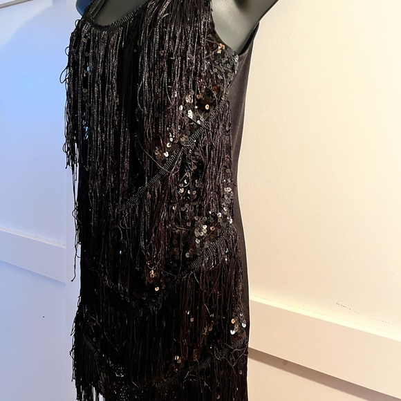 Black Sequin Fringe dress vintage Gatsby dress fringe sequence stampede western - Picture 3 of 11